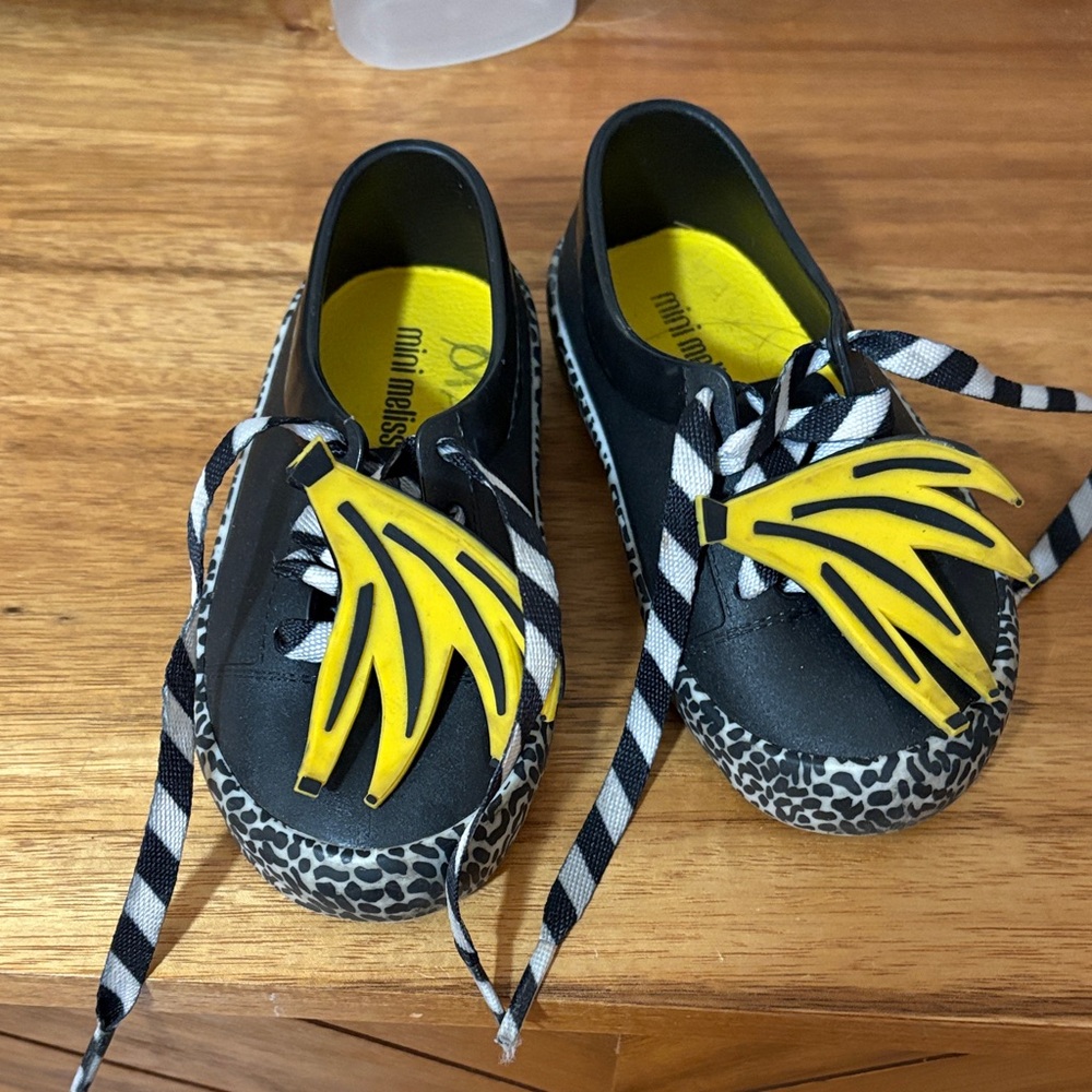 Mini Melissa Black and Yellow Winged Sneakers